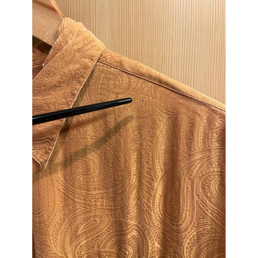 Christie & Jill Silk Paisley Button Down Shirt Womens XL Orange Jacquard Top - Picture 5 of 7